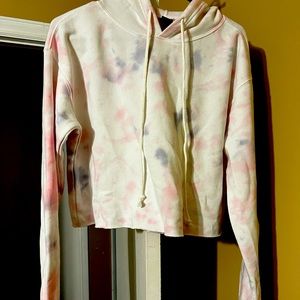 Women's Pink Purple Tie Dye Cropped Hoodie Sweatshirt - Wild Fable -